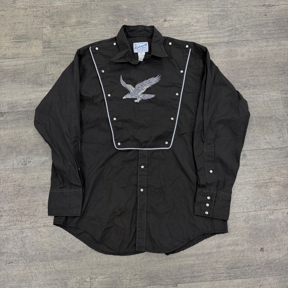 Rockmount Western Shirt Mens 16-32 Black Eagle Embroidery Bib Front Pearl Snap